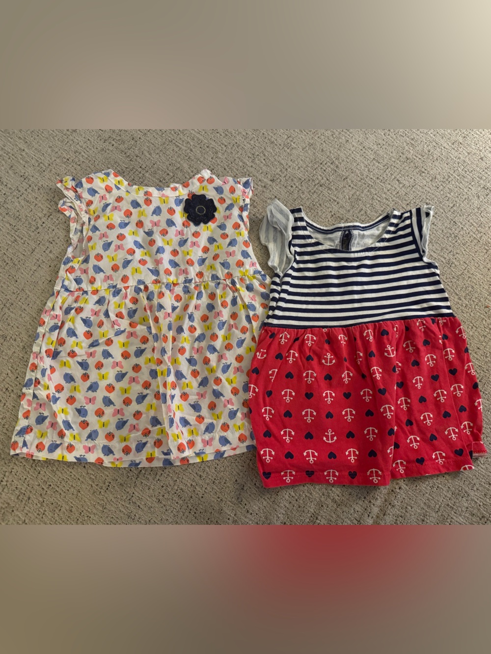 Carter's Girls' Multicolor Fruit Print Dress & Navy-Red Anchor Dress Set